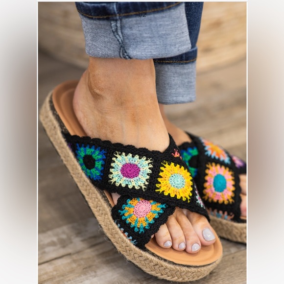 Black Crochet Sandals - Picture 1 of 9